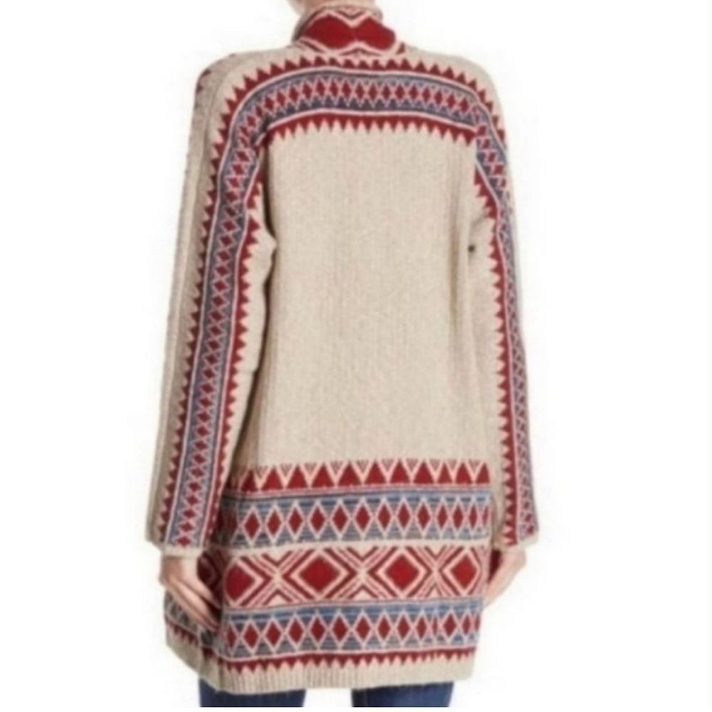 Lucky Brand Tribal Knit Long Line Cardigan Sweater w/ Pockets - Picture 2 of 3